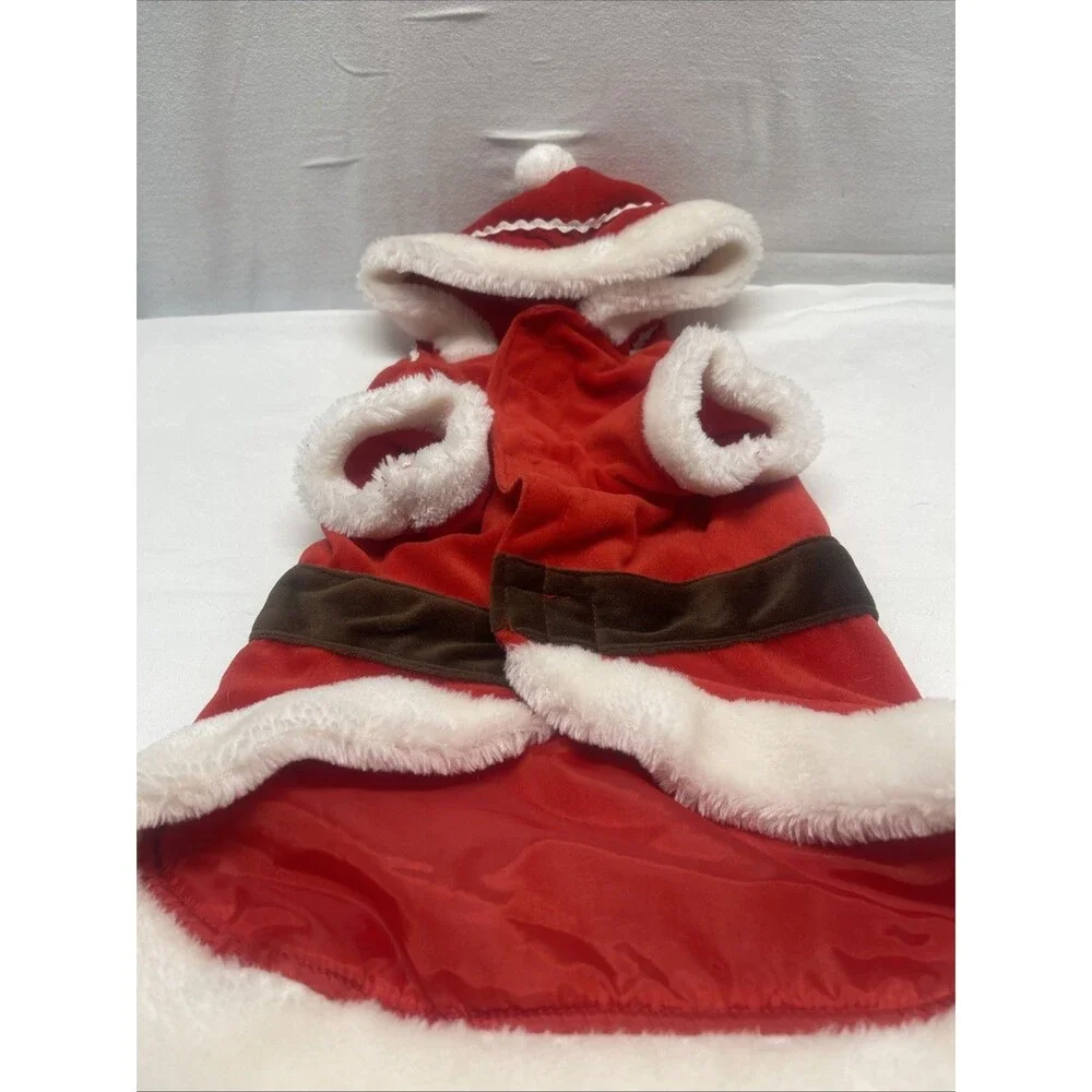 Pet Holiday Hooded Santa Costume Brown Belt Puppy Dog Size Medium Christmas Cute
